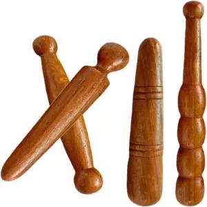 LALAFINA 4pcs 우드 풋 마사지 스틱 여행 매뉴얼 지압 펜 태국 반사학 도구 얼굴 목 등 허리 트리거 포인트