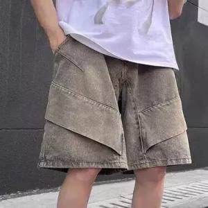 토르 남사친 바지 하프 데님 여름 빈티지 황토 워싱 반바지 얇은 5부 OPH2