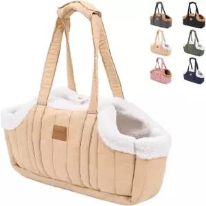 ETIAL 소형견 캐리어 지갑 강아지 고양이를 위한 안전한 하네스 클립이 있는 겨울 플리스 따뜻한 개 토트백