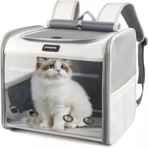 고양이 캐리어 백팩 대형 반려동물 통기성 메쉬가 있는 여행 소형견 가방 하이킹용 라이트 그레이