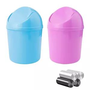 SITAKE 2개 플라스틱 미니 쓰레기통 스윙 뚜껑 포함 120개의 쓰레기 봉투 가정용 작은 데스크탑 사무실