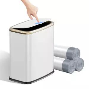 뚜껑이 있는 2.1갤런 욕실 쓰레기통 프레스형 8리터 스테인리스 화장실용 슬림 사무실 침실 거실 흰색