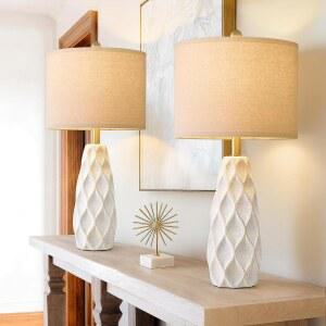 27.5인치 거실용 세라믹 테이블 램프 현대 보호 침대 옆 2개 세트 야간 스탠드 농가 빈티지 대형 독서등 홈 오피스 기숙사 책상 데코 선물 흰색