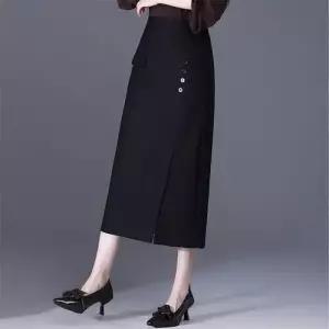 여성용 스커트 오피스룩 가을 트임 오피스 원 슬림핏 히프 백 데일룩 H라인 일자 중기장 스텝 DAOL3