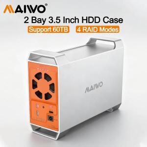 MAIWO 듀얼 베이 3.5인치 SATA HDD 인클로저 60TB 용량 4 RAID 모드 저장 온도   열 방출 케이스