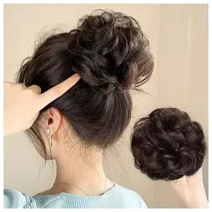 [언니네 가발] 인모 올림머리 곱창밴드 가발(파마머리) (브라운)