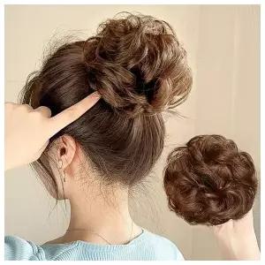 [언니네 가발] 인모 올림머리 곱창밴드 가발(파마머리) (라이트브라운)