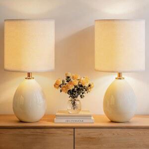 던웨이크 18.5인치 테이블 램프 2종 세트 거실 침실용 침대 옆 책상 나이트스탠드 디밍 가능 모던 린넨 크림 세라믹