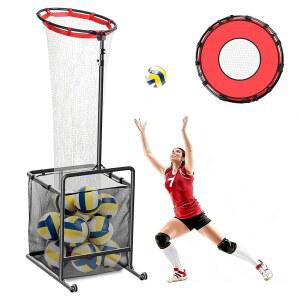 배구 세터 훈련망 휴대용 훈련 장비 고무 바퀴 2개와 각도 높이 조절 6개 목표 후프 크기 공 수집 가방 2개