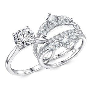 뉴스쉐 주얼리 모이사나이트 여성 결혼 반지 925 스털링 실버 약혼 세트 브라이덜 밴드 인핸서 사이즈 5-10