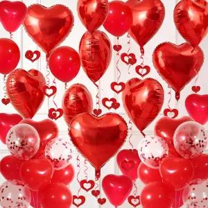 발렌타인 장식 프로포즈 결혼식 파티를 위한 빨간 하트 풍선 세트 30개의 모양 50개의 매달린 스트리머