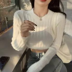 앙고라 라운드넥 긴팔 크롭 니트 JSC-0028 yNX9+6rbS