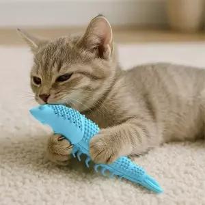 쫄깃새우 천연고무 이갈이 장난감 캣닢 칫솔