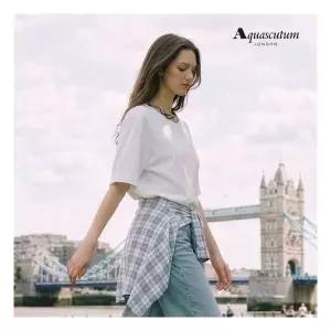 아쿠아스큐텀 체크 니트 배색 티셔츠 W1TS3QAA 3267759