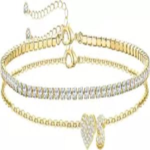 CIOMI 골드 여성용 초기 발목 팔찌 14K 도금 CZ 하트 테니스 발찌 방수 조절 가능 큰 여름 해변 발 장신구