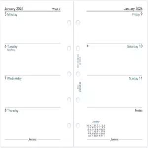 필로팍스 캘린더 다이어리 리필 미니 사이즈 노트 섹션이 있는 주간 보기 백서 규칙 없음 영어 2026