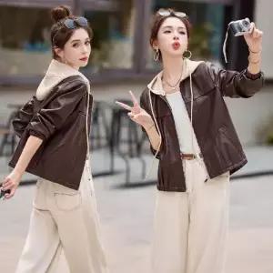 여성용 캐주얼 자켓 점퍼 봄가을 코트 쇼트 후드 야구 가죽 CH3