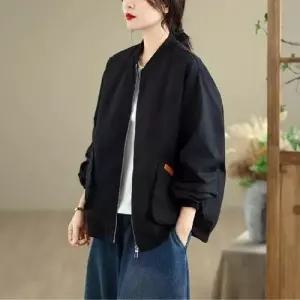 여사친 가을 솔리드 포켓 점퍼 코트 탑 야구 빅 넥 CH3