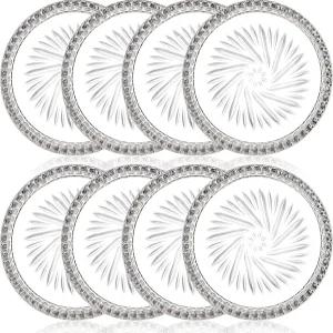 AVLA 8팩 크리스탈 음료 코스터 유리 원형 컵 매트 투명 장식 와인 병 바웨어 세트 - 가정용 주방 식당
