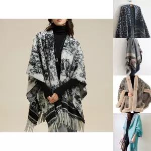 G126799_고급스런 물나염패턴의 망토 숄머플러 가디건/여성/니트/루즈핏/오버핏/숄니트/가을/겨울/케이프