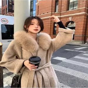 울 코트 100 핸드메이드 퍼 랩 산드로 후드