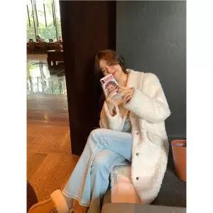 리얼 양털 롱 시어링 코트 뽀글이 양모 퍼 무스탕 후리스