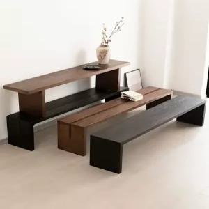 블랙 벤치의자 식사 대기 소나무 등받이없는 웨이팅