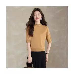 여성용 니트 가을 상의 자수 데일룩 양털 티 셔츠 스웨터 솔리드 폴라 반 DAOL3