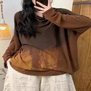 면 니트 가을 여친 스택 빈지 넥 셔츠 티 공예 자수 데일룩 상의 폴라 DAOL3