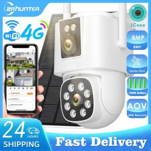 4G 태양광 카메라  Wifi PTZ IP 4K 8MP HD CCTV AOV 24시간 녹화 인공지능 자동 감지 추적 ICSee 앱
