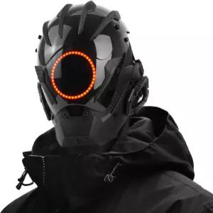 남성용 펑크 LED 마스크 - 조절 가능한 스트랩 네온 글로우 공상과학 하프 헬멧 파티 페스티벌 코스프레를