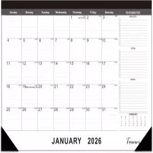 TOWWI 데스크 캘린더 2026 일별 일정 사무실 가정용 대형 벽 또는 데스크톱 월별 - 16.7x11.6 블랙