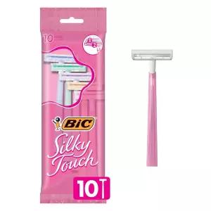 BIC 실키 터치 여성용 일회용 면도기 칼날 2개 예쁜 파스텔 손잡이 면도용 10개 팩 포함