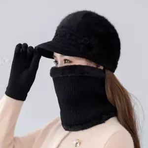 중장년 여성 겨울 방한 토끼털 니트 모자 넥워머 세트 겨울모자 여자겨울모자