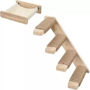 후브로 고양이 벽 선반 세트 2개 벽걸이형 4단계 계단 황마 긁기 해먹 최대 40파운드 가구 놀이용 천연