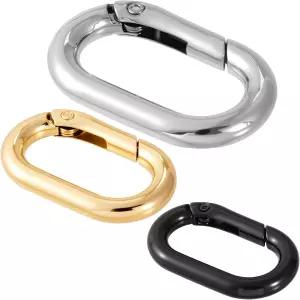 STSTR 3pcs 타원형 스프링 링 클립 금속 키링 지갑 열쇠고리용 헤비 듀티 오프닝 O 카라비너 배낭 열쇠