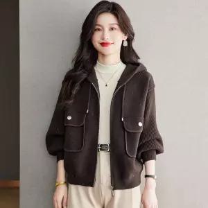 여성 니트 캐주얼 후드 가디건 카디건 봄가을 가을겨울 상의 숏 OP3