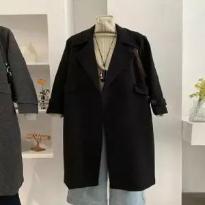 픽토 롱 면 모직 여성용 카디건 노버튼 정장카라 솔리드 긴팔 스트랩 코트 젠1