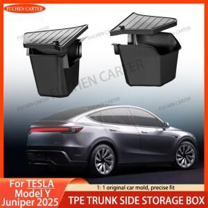 테슬라호환 모델 Y 주니퍼 트렁크 오거나이저 사이드 수납 박스 부트 플로킹 TPE 매트 방오 2025 자동차 여