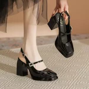 여성용 스타일 샌들 신발 펌프스 프렌치 메리 하이힐 웨지힐 천연가죽 KS5