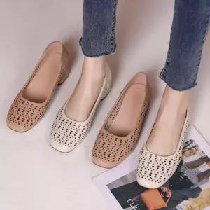 여사친 펀칭 편안한 가죽 샌들 봄여름 펌프스 신발 웨지힐 단화 리얼 사계절 KS2