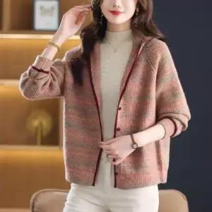 엘럽 여성 니트 겨울 봄 가을 빅사이즈 후드 가디건 아우터 카디건 박템3