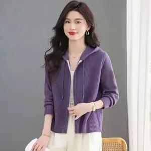 엘럽 여성용 니트 봄 가을 캐주얼 후드 카디건 집업 박템3