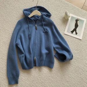 엘럽 니트 울 캐주얼 솔리드 여성가디건 후드 코트 가디건 투지퍼 박템1