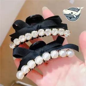 다양한 스타일 블랙 리본 진주 큐빅 미니 헤어 곱돌 큐빅 진주