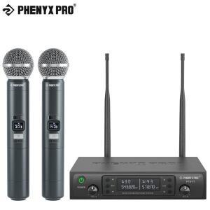 Phenyx Pro UHF 듀얼 무선 마이크 시스템    견고한 금속 빌드 교회 노래 100m
