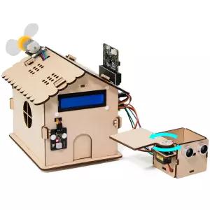 코딩 프로젝트용 KEYSTUDIO 마이크로비트 V2 스마트 홈 키트 보드 포함 목재 건축용 재료 팩이 하우스