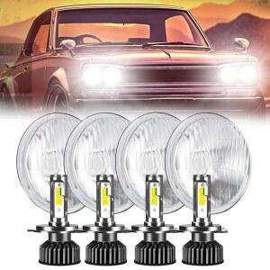 HMCYCI 5.75인치 H5006 H5001 유리 원형 헤드라이트 하우징 + H4/9003 전구, 리플렉터 하이/로우 빔 밀폐 4세트, 오리지널 클래식