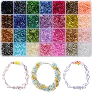 Ybxjges 4800Pcs 7mm 튜브 비즈 키트와 28가지 색상의 유리 나팔 씨앗 DIY 팔찌 목걸이 주얼리 제작용 작은