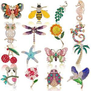 사실비아 16개 여성 브로치 세트 라인스톤 빈티지 동물 곤충 식물 핀 소녀 발렌타인 선물용 대량